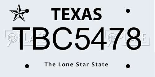 TBC5478 Texas License Plate
