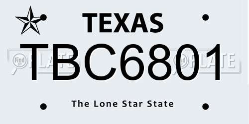 TBC6801 Texas License Plate