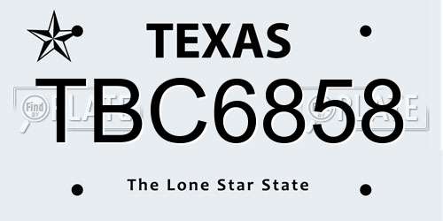 TBC6858 Texas License Plate