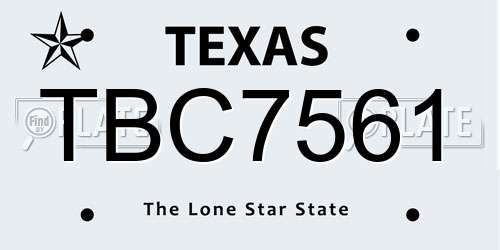 TBC7561 Texas License Plate