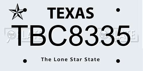 TBC8335 Texas License Plate
