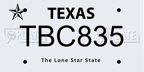 TBC835 Texas License Plate