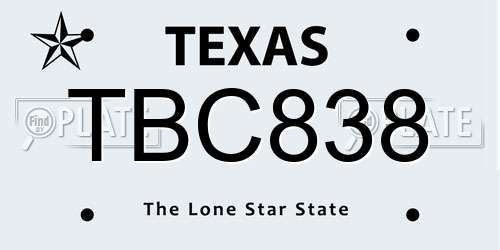 TBC838 Texas License Plate