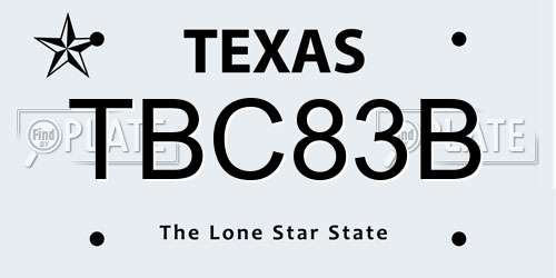 TBC83B Texas License Plate