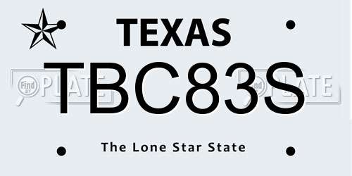 TBC83S Texas License Plate