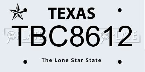 TBC8612 Texas License Plate