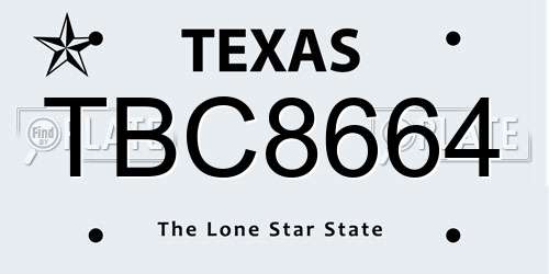TBC8664 Texas License Plate