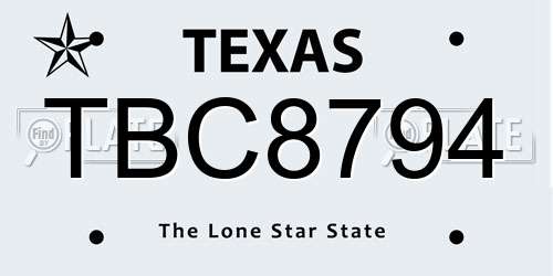 TBC8794 Texas License Plate