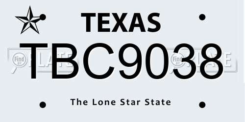 TBC9038 Texas License Plate