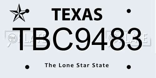 TBC9483 Texas License Plate