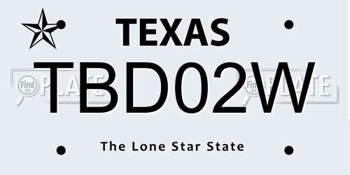 TBD02W Texas License Plate