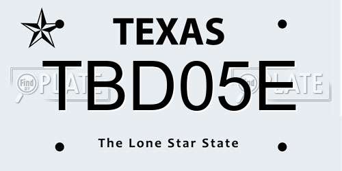 TBD05E Texas License Plate