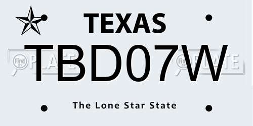 TBD07W Texas License Plate