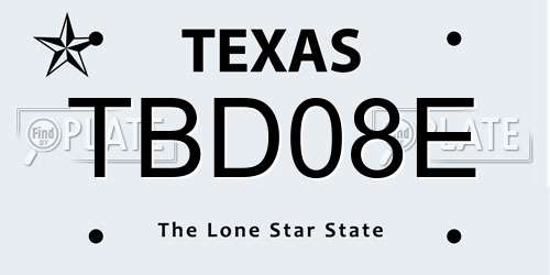 TBD08E Texas License Plate