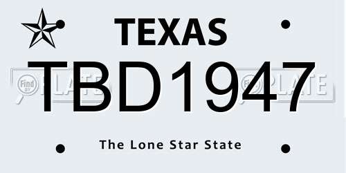 TBD1947 Texas License Plate