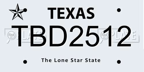 TBD2512 Texas License Plate