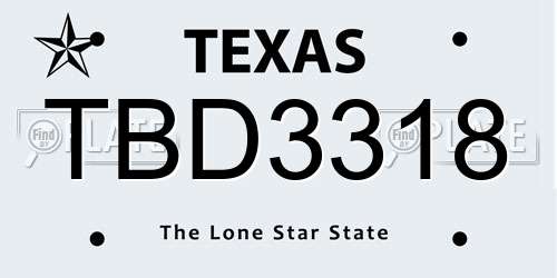 TBD3318 Texas License Plate