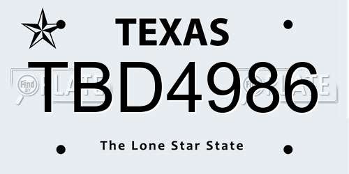 TBD4986 Texas License Plate