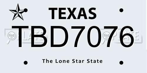 TBD7076 Texas License Plate