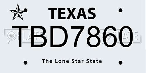 TBD7860 Texas License Plate