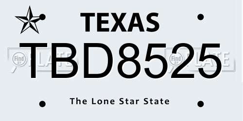 TBD8525 Texas License Plate