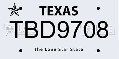 TBD9708 Texas License Plate