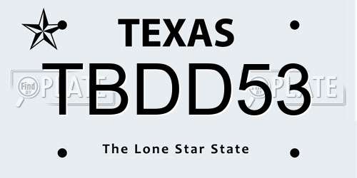 TBDD53 Texas License Plate