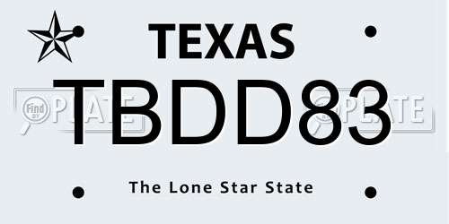 TBDD83 Texas License Plate