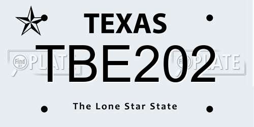 TBE202 Texas License Plate