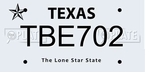 TBE702 Texas License Plate
