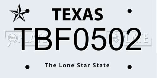 TBF0502 Texas License Plate