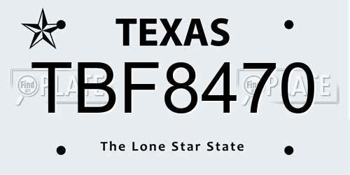 TBF8470 Texas License Plate