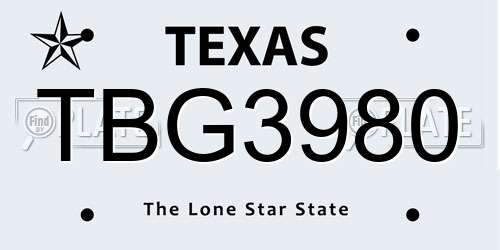TBG3980 Texas License Plate