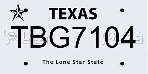 TBG7104 Texas License Plate