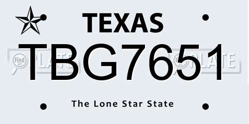 TBG7651 Texas License Plate