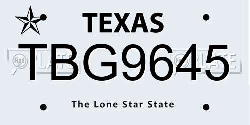 TBG9645 Texas License Plate