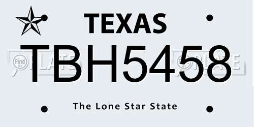 TBH5458 Texas License Plate