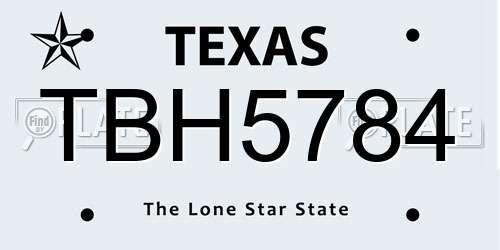 TBH5784 Texas License Plate