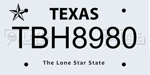 TBH8980 Texas License Plate