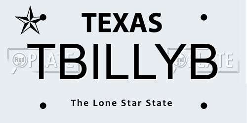 TBILLYB Texas License Plate