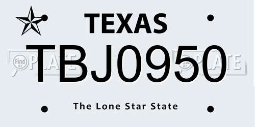 TBJ0950 Texas License Plate