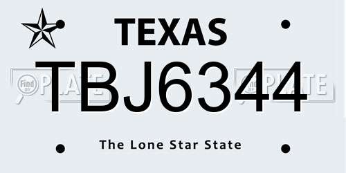 TBJ6344 Texas License Plate