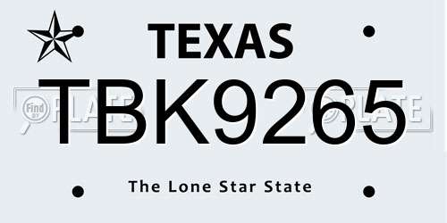 TBK9265 Texas License Plate
