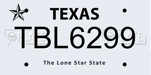 TBL6299 Texas License Plate