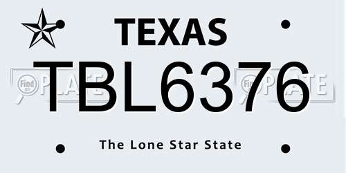 TBL6376 Texas License Plate