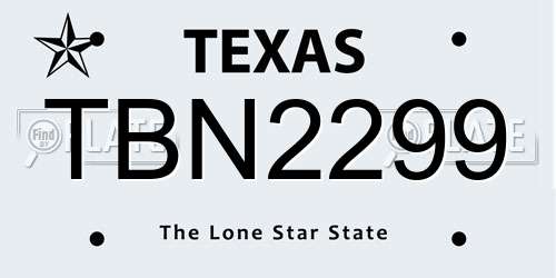TBN2299 Texas License Plate