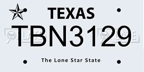 TBN3129 Texas License Plate