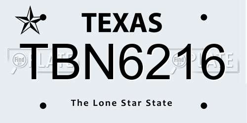 TBN6216 Texas License Plate