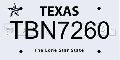 TBN7260 Texas License Plate