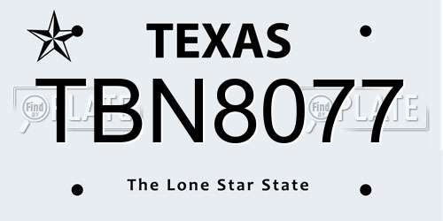 TBN8077 Texas License Plate
